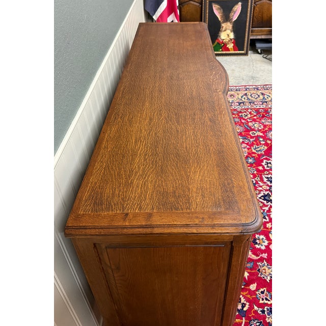 1930s Antique French Louis XV Bow Front Buffet Sideboard Server Carved Oak C. 1930s For Sale - Image 5 of 18