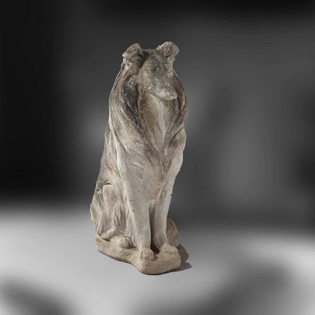 Mid-Century Modern 1950s Hardstone Life Sized Collie Dog Garden Statue For Sale - Image 3 of 9
