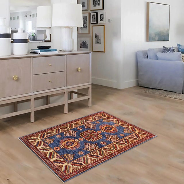 Shabby Chic 1990s Tribal Kazak Hand-Knotted Wool Rug - 2′9″ × 3′8″ For Sale - Image 3 of 9