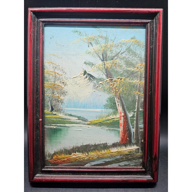 Vintage Miniature Original Impressionist Forest Stream Oil Painting