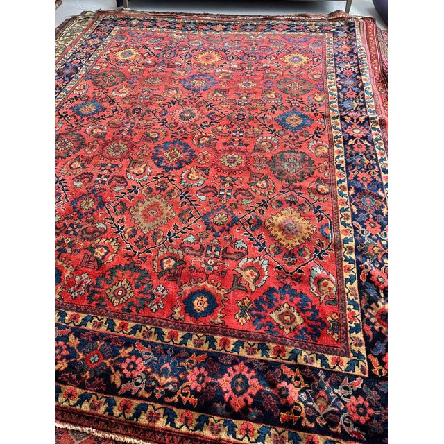DEEP Coral Watermelon Fine Antique Mahal Aubergine Rug 9 x 12.2 For Sale In Milwaukee - Image 6 of 7