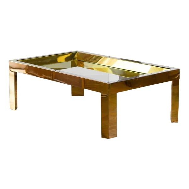 Coffee Table in Brass and Chromed Metal with Glass Top, Italy, 1970 For Sale