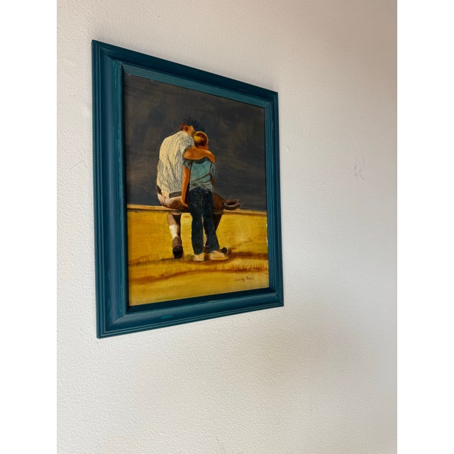 A heartfelt and nostalgic 1990’s Impressionist oil on canvas painting by Shirley Hann, depicting a tender moment between a...