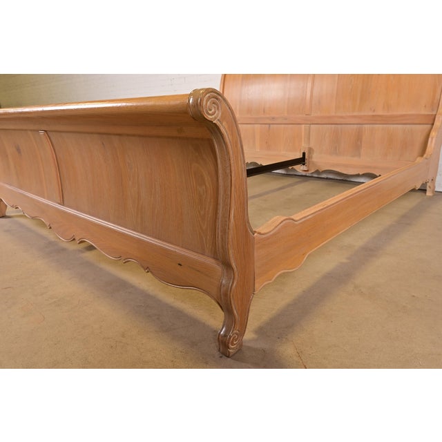 Thomasville French Country Carved Oak King Size Sleigh Bed For Sale - Image 11 of 13