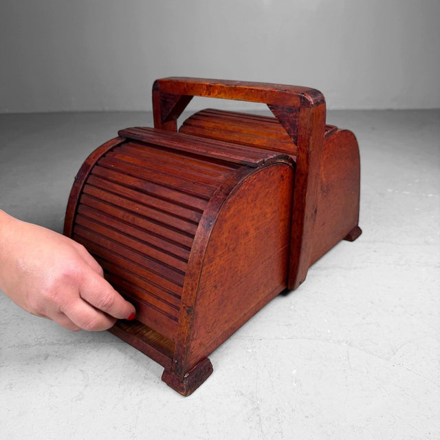 Mid-Century Modern Wooden Sewing Box with Tambour Doors, Germany, 1940s For Sale - Image 3 of 14