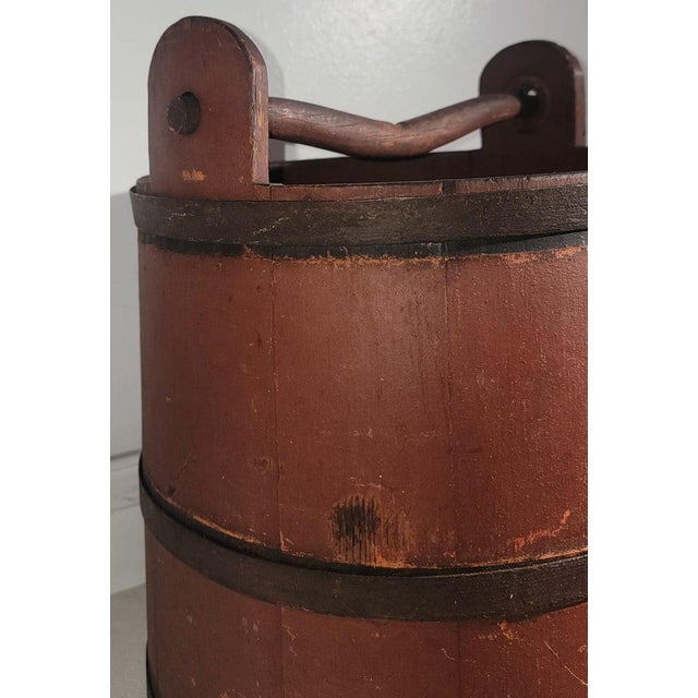 Wood 19thc Original Red Painted Bucket W/ Handle For Sale - Image 7 of 9
