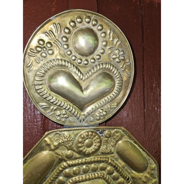 Antique Pair of Hammered Brass Folk Art Swedish Two Arm Sconces - Set of 2 For Sale - Image 4 of 7