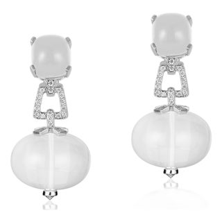 Moon Quartz Cushion and Moon Quartz Beads Earrings with Diamonds, A Pair For Sale