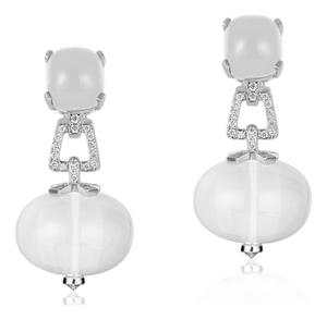 Moon Quartz Cushion and Moon Quartz Beads Earrings with Diamonds, A Pair