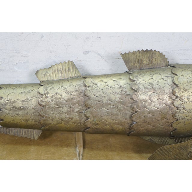 Mid 20th Century Large Vintage Brass Articulated Koi Fish on Hook Hanging Sculpture 23" For Sale - Image 5 of 14