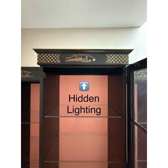 1940s Chinoiserie Black Lacquer Bookcase / China Display Cabinet For Sale - Image 16 of 18