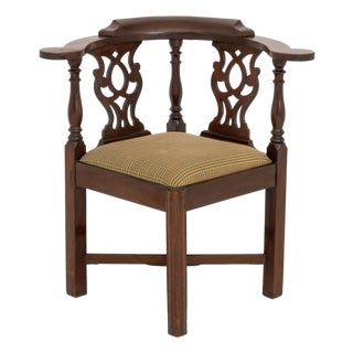 George III Mahogany Corner Chair, With Openwork Back Splats For Sale