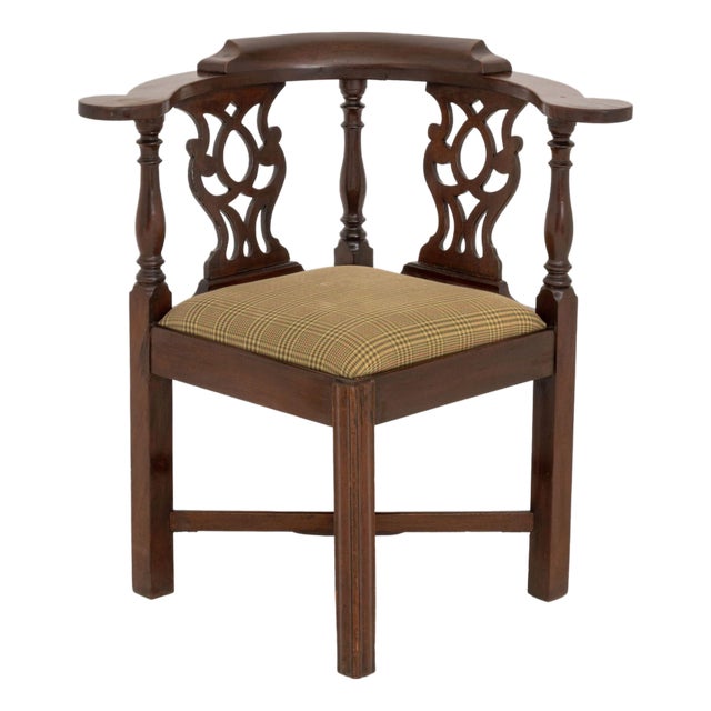 George III Mahogany Corner Chair, With Openwork Back Splats For Sale