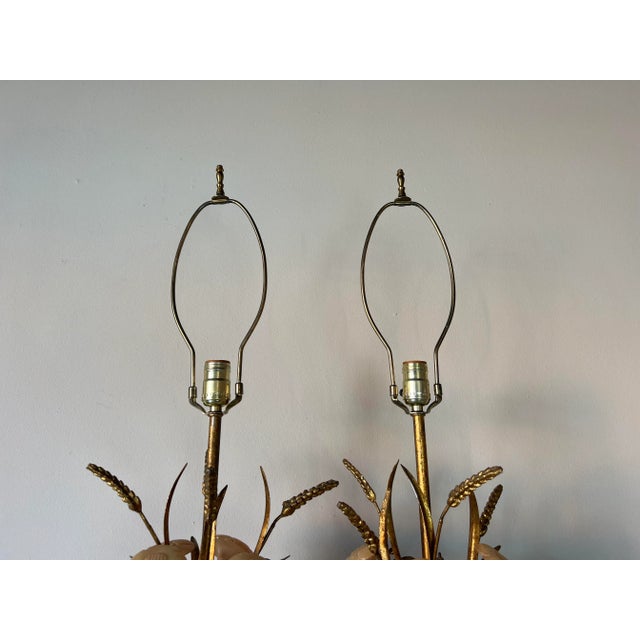 Wood Italian Hollywood Regency Carved Marble Sheaf- Of -Wheat Table Lamps - A Pair/ Sold For Sale - Image 7 of 13