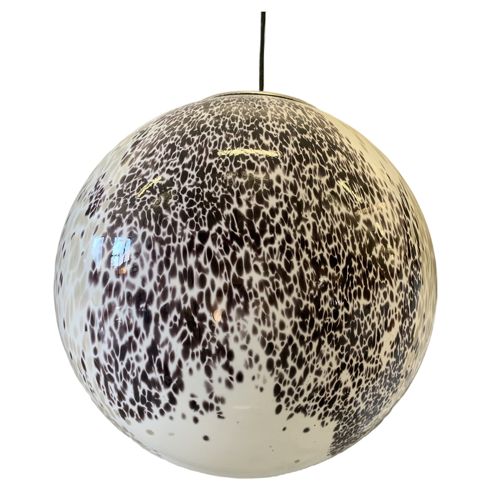 Milky-White Sphere in Murano Style Glass with Brown and Beige Murrine ...