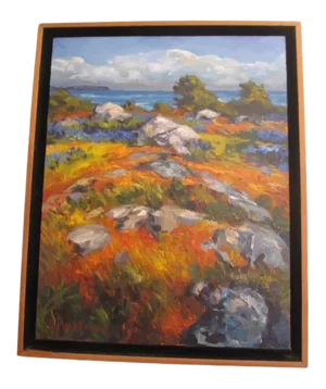 "Stones and Camas" Contemporary Vancouver Landscape Acrylic Painting by Steve Armstrong, Framed