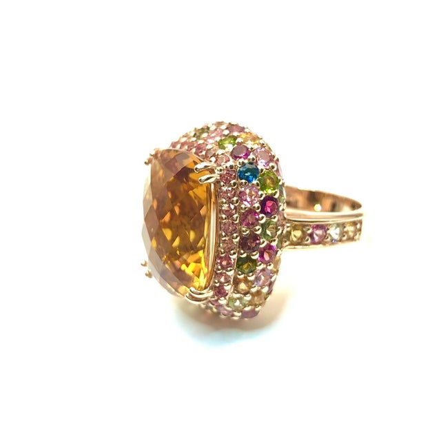 Bochic "Capri" Vintage Multi Sapphire & Citrine Ring Set 18K Gold & Silver For Sale - Image 13 of 18