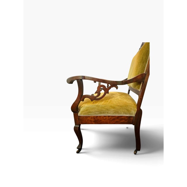 Wood Late Victorian Carved Mahogany Armchair in Gold Velvet, Circa 1890–1910 For Sale - Image 7 of 12