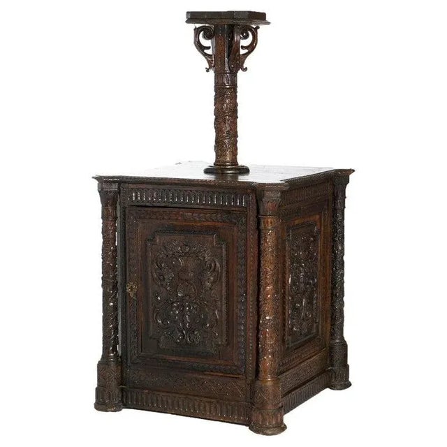 Early Antique Continental Carved Oak Reliquary Cabinet & Carved Columns, 18th Century For Sale - Image 13 of 13