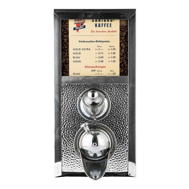 Vintage German Chrome-Front Coffee Bean Dispenser, 1950s For Sale
