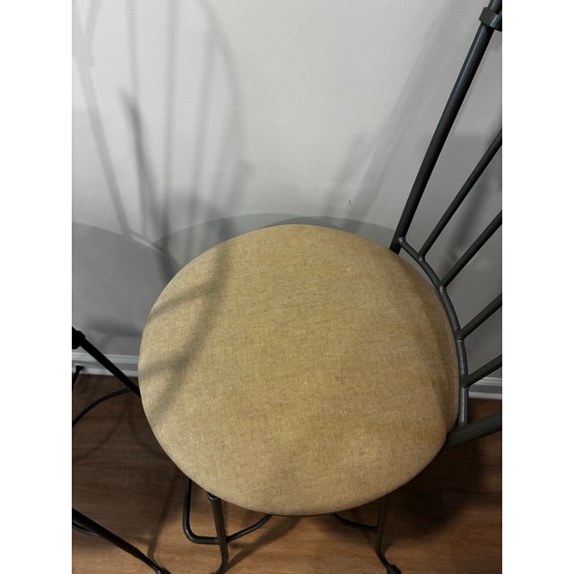 Gray Late 20th Century Pair Charleston Forge Gray Wrought Iron Arched Swivel Bar Stools For Sale - Image 8 of 12