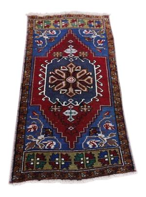 1990s Turkish Blue Medallion Yastik Rug