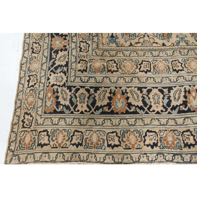 Textile Vintage Persian Meshad Beige Handmade Wool Rug For Sale - Image 7 of 8