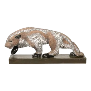 Art Deco Glazed Ceramic Panther Sculpture Signed E. Pierre for Atelier Primavera