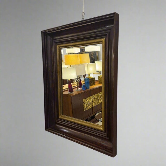 Large Modernist Oak Gilt Mirror France circa 1940 For Sale - Image 4 of 7