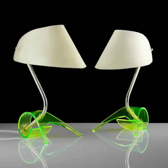 Metal Vintage Green Acrylic Table Lamps attributed to Apolinary Galecki, 1960s, Set of 2 For Sale - Image 7 of 7