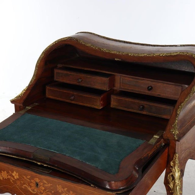 Brown Antique French Louis XIV Inlaid Rosewood & Ormolu Lady’s Desk C1890 For Sale - Image 8 of 17