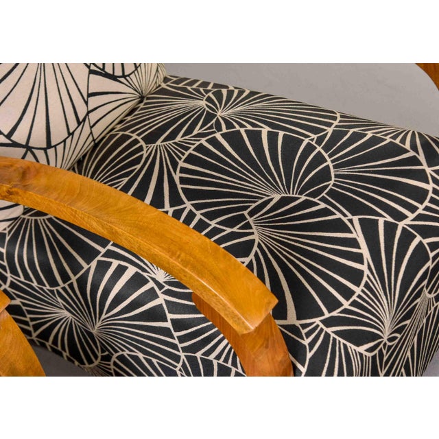 French Art Deco Birch Armchairs With Fan Motif Upholstery - Pair For Sale - Image 10 of 13