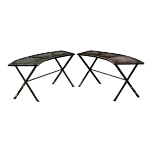 1960s Pair of Salterini Attributed Black Wrought Iron Curved Garden Patio Benches
