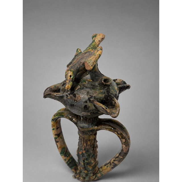 Antique French Saintonge Glazed Terracotta Bird Roof Finial Sculpture For Sale - Image 4 of 10