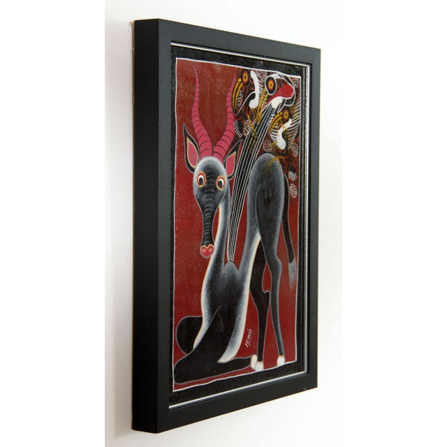 Wood Vintage African Tinga Tinga Oil Painting of a Gazelle From Tanzania For Sale - Image 7 of 8