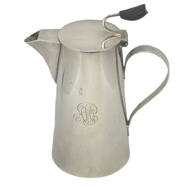 Vintage 1930’s English Art Deco Asprey & Co. Silver Plate Hot Milk/Water Jug With Monogram For Sale - Image 12 of 12
