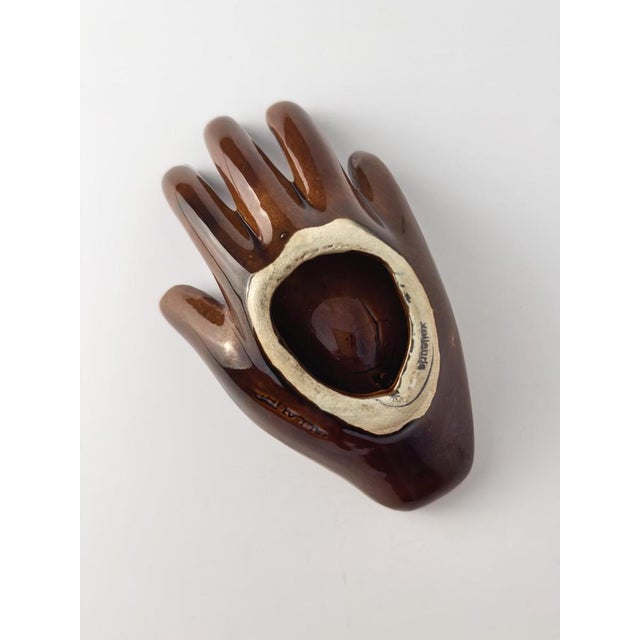 Brown Hand-Shaped Ceramic Dish from Vallauris, 1960s For Sale - Image 8 of 10