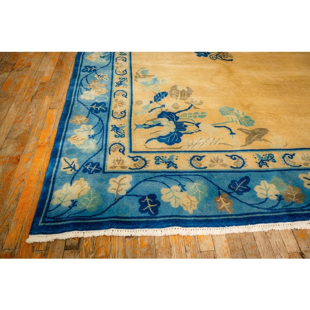 1920s Large Size Bold Yellow Field Handknotted Art Deco Wool Antique Chinese Rug For Sale - Image 4 of 8