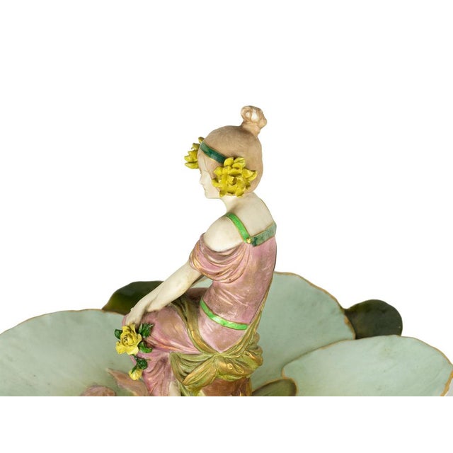 Ernst Wahliss, Art Nouveau Sculpture of Figural Tray with Maiden & Lily Pads, 1890s-1910s, Porcelain For Sale - Image 6 of 11