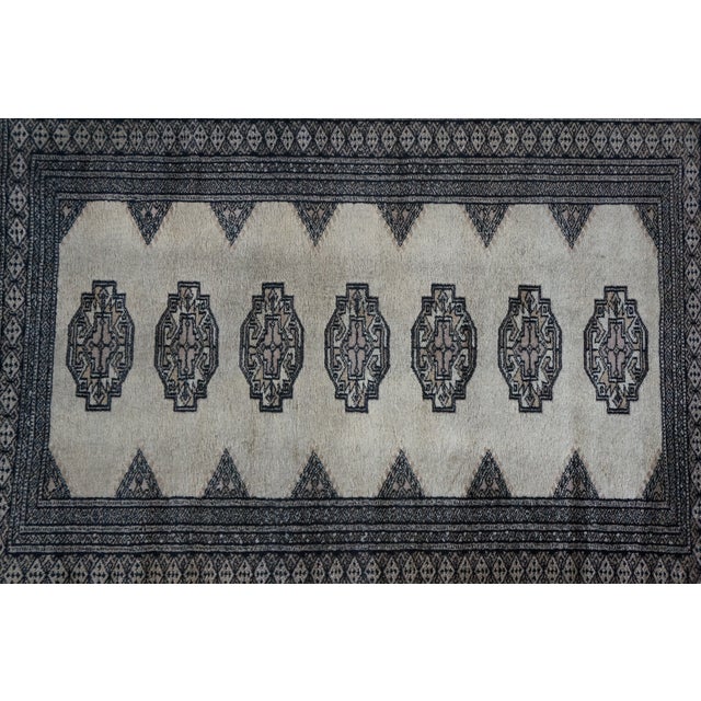 Vintage Hand-Knotted Pakistani Bokhara Wool Accent Mat Prayer Rug 7 Guls 3 X 5' For Sale - Image 6 of 10