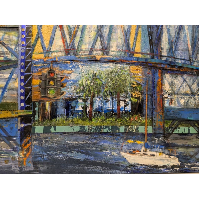 Paint Main Street Bridge, Abstract Expressionist, Mixed Media on Canvas, Marsha Glazière For Sale - Image 7 of 11