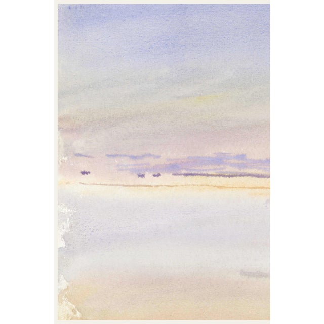 A refined example of early 20th-century watercolor painting, this vintage art print reproduction features Sunset at Sea...