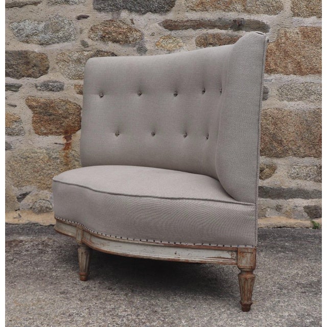 19th Century French Napoleon III Benches in Natural Linen, Set of 2 For Sale - Image 4 of 11