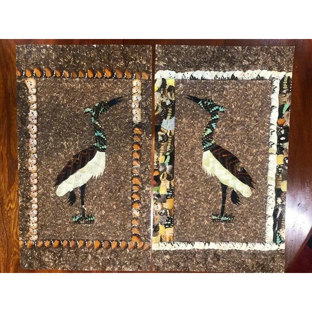 Moluh SEIDOU Dyptic with the egrets Superb collages in butterfly wings Chad 2017 Each piece 49 x 29 cms ( x 2) Signed and...