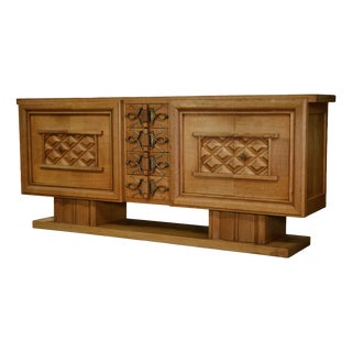 Art Deco Oak and Wrought Iron Sideboard by Léon and Maurice Jallot, 1940s For Sale