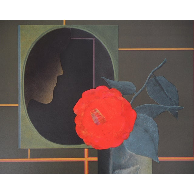 Pierre garcia-fons (1928-2016) woman in profile with a rose original color lithograph signed in pencil marked as an...