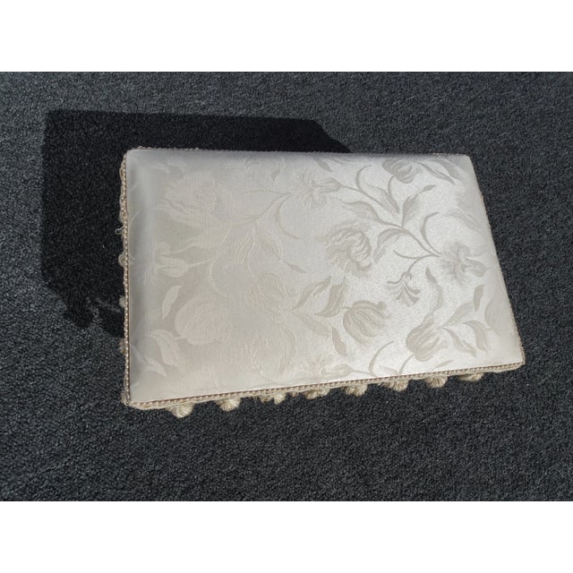 Vintage French Cast Iron White W Tassels Footstool W Green Emblem For Sale In Los Angeles - Image 6 of 12