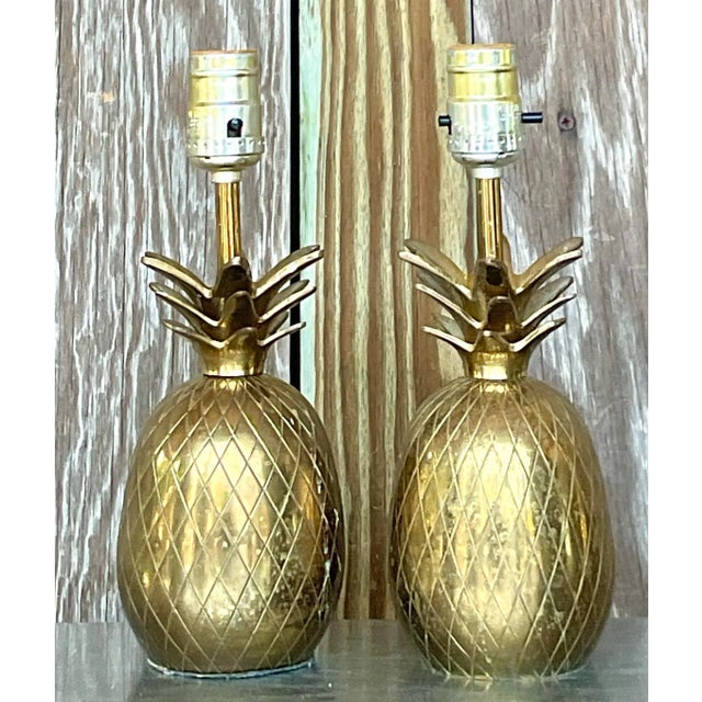 Vintage Coastal Brass Pineapple Lamps - a Pair For Sale In West Palm - Image 6 of 6