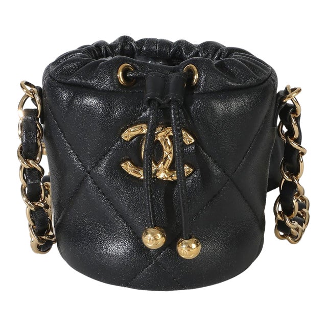 Black Quilted Lambskin Micro Bucket Bag For Sale