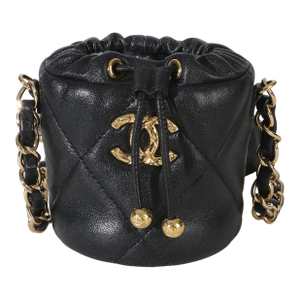 Black Quilted Lambskin Micro Bucket Bag